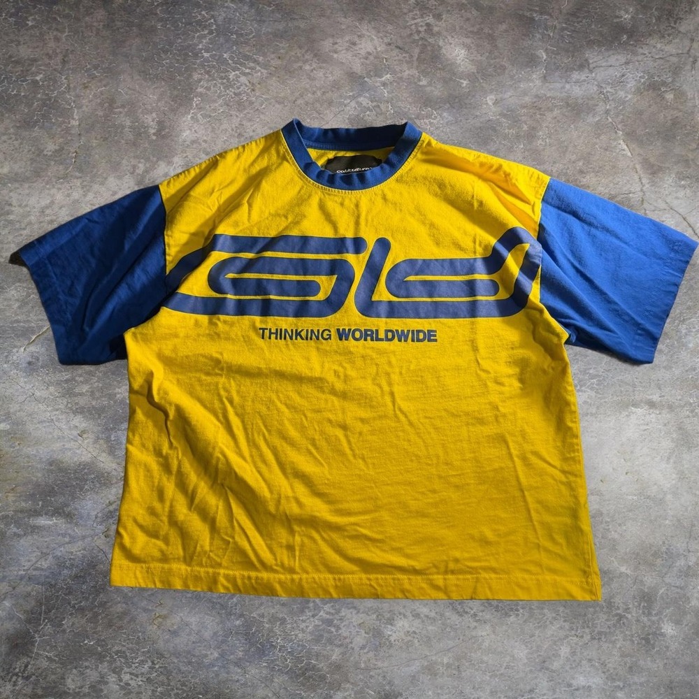Cold Culture Thinking Worldwide Graphic T-Shirt Yellow Blue Mens Large L